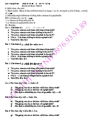 Bài tập Đại số Lớp 9 Hàm số bậc nhất - Mai Thị Quỳnh
